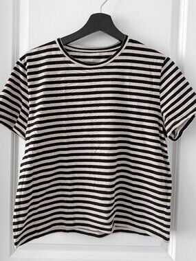 Everlane Organic Cotton Black Stripe Box-Cut T-Shirt Size L